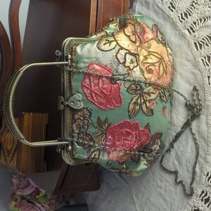 Romantic Floral Frame Purse | Early 2000s Y2K Vintage Tapestry Handbag